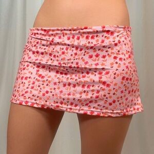Pink floral low rise micro mini skirt Y2K style